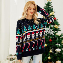 Autumn And Winter Women Pullover Sweater Christmas Tree Knit Sweater, Size: XL(Dark Blue)