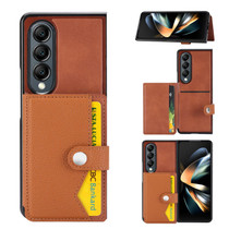 For Samsung Galaxy Z Fold4 5G Litchi Pattern Single Button Card Holder Phone Case(Brown)