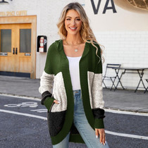 Women Casual Mid-Length Hooded Knit Cardigan Jacket, Size: L(Green)