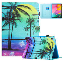 For Samsung Galaxy Tab S6 Lite Colored Drawing Stitching Leather Tablet Smart Case(Coconut Tree)