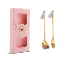 2pcs /Pack Christmas Mixing Spoon Fruit Fork With Pendant Flatware, Style: Snowman (Pink Box)