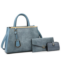 3-in-1  Women Stone Pattern Patchwork Handbag Shoulder Bag Crossbody Bag(Blue)