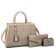 3-in-1  Women Stone Pattern Patchwork Handbag Shoulder Bag Crossbody Bag(Khaki)