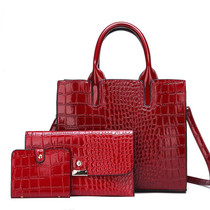 3-in-1 Women Handbag Simple Versatile Crocodile Pattern Large Shoulder Bag(Red)