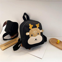 Cartoon Kindergarten Schoolbag Boys And Girls Baby Cute Canvas Shoulder Bag, Color: Deer Black