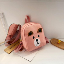 Cartoon Kindergarten Schoolbag Boys And Girls Baby Cute Canvas Shoulder Bag, Color: Bear Pink