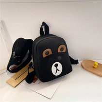 Cartoon Kindergarten Schoolbag Boys And Girls Baby Cute Canvas Shoulder Bag, Color: Bear Black