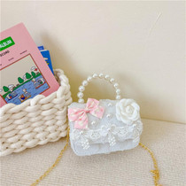 Girls Princess Pearl Handbag Children Single Shoulder Crossbody Bag(Flower White)