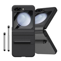 For Samsung Galaxy Z Flip5 Integrated PU + PC Full Coverage Phone Case with Pen/Pen Slots(Black)