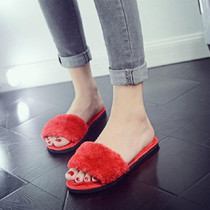 Plush Slippers Fashion Non-slip Soft Couple Slippers, Size:42(Red)