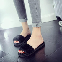 Plush Slippers Fashion Non-slip Soft Couple Slippers, Size:42(Black)