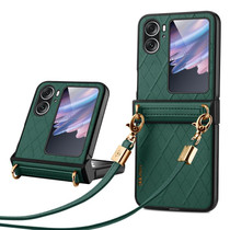 For OPPO Find N2 Flip SULADA Elegant Rhombic Texture Folding Phone Case with Lanyard(Green)