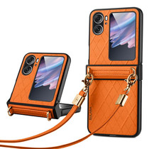 For OPPO Find N2 Flip SULADA Elegant Rhombic Texture Folding Phone Case with Lanyard(Orange)