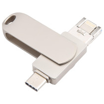 3 in 1 64G Micro USB + 8 Pin + Type-C Metal Rotating Push-pull Flash Disk with OTG Function (Silver)