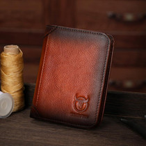 Bull Captain Men Wallet First-layer Cowhide Coin Clip RFID Retro Vertical ID Holder(Brown)