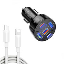 TE-P50 65W PD30W Type-C x 2 + USB x 3 Multi Port Car Charger with 1m Type-C to 8 Pin Data Cable(Black)