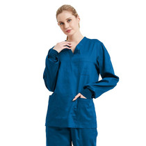 Women Scrub Pet Dental Work Clothes Long-sleeved Top + Pants Set, Size: XXXL(Peacock Blue)