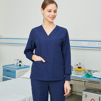 Women Scrub Pet Dental Work Clothes Long-sleeved Top + Pants Set, Size: M(Tibetan Blue)
