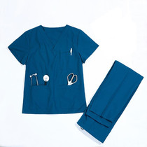 Women Grooming Pet Dental Work Clothes Short-Sleeved Top + Pants Set, Size: XXXL(Peacock Blue)