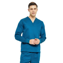 Men Scrub Pet Dental Work Clothes Long-sleeved Top + Pants Set, Size: XXL(Peacock Blue)