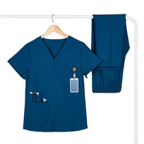 Men Grooming Pet Dental Work Clothes Short-Sleeved Top + Pants Set, Size: XXXL(Peacock Blue)
