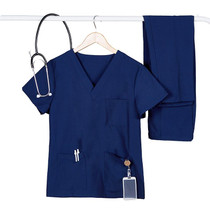 Women Grooming Pet Dental Work Clothes Short-Sleeved Top + Pants Set, Size: L(Tibetan Blue)