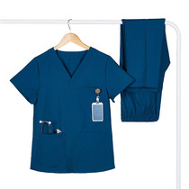 Men Grooming Pet Dental Work Clothes Short-Sleeved Top + Pants Set, Size: S(Peacock Blue)