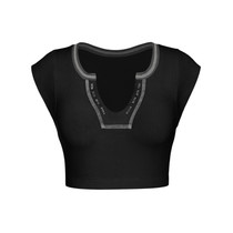 Women Sexy Sleeveless Racer Back Tank Ribbed V Neck Crop Tops, Size: L(Black)