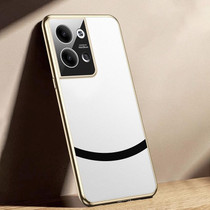 For OPPO Reno9 Gilt Leather Electroplated Phone Case(White)