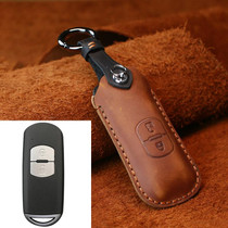For Mazda Old Style Hallmo Car Cowhide Leather Key Protective Cover Key Case, Two Keys Version(Brown)