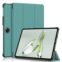 For OnePlus Pad Go / OPPO Pad Air Custer Solid Color 3-fold Holder Smart Leather Tablet Case(Green)