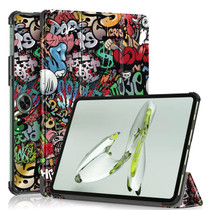 For OnePlus Pad Go / OPPO Pad Air Custer Painted 3-fold Holder Smart Leather Tablet Case(Graffiti)