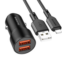 BOROFONE BZ19 Wisdom Dual USB Ports Car Charger with USB to 8 Pin Cable(Black)