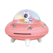 19.6 x 13.7 x 19.6cm UFO Flying Saucer Money Bank Toys Childrens Astronaut Intelligent Simulation Savings Jar(Pink Female Aircraft)