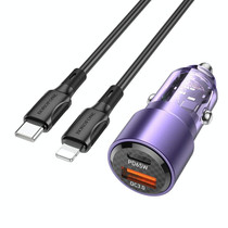 BOROFONE BZ20A Smart QC3.0 + PD65W Dual Ports Fast Charging Car Charger with Type-C to 8 Pin Cable(Transparent Purple)