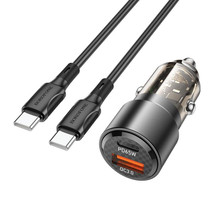 BOROFONE BZ20A Smart QC3.0 + PD65W Dual Ports Fast Charging Car Charger with Type-C to Type-C Cable(Transparent Black)