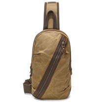 Men Chest Bag Waxed Canvas Crazy Horse Leather Shoulder Crossbody Bag Casual Waist Bag(Khaki)