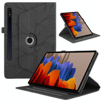 For Samsung Galaxy Tab S9+ / S9 FE+ Tree Life Embossed Rotation Leather Tablet Case(Black)