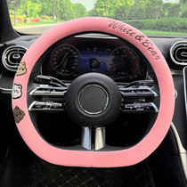 D Style Car Universal Cartoon Pattern Plush Warm Anti-skid Steering Wheel Cover, Diameter: 38cm (Pink)