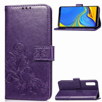 Lucky Clover Pressed Flowers Pattern Leather Case for Galaxy A7 (2018), with Holder & Card Slots & Wallet & Hand Strap (Purple)