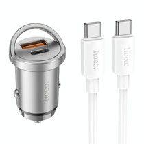 hoco NZ10 Handy PD45W + QC3.0 Car Fast Charging Charger with Type-C to Type-C Cable(Silver)