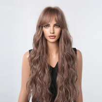Women Long Hair Wig with Bangs Gradient Fluffy Water Ripple Curly Hair Wig, Color: Dark Brown LC1061-1