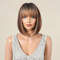 Women Full Bangs Bob Light Breathable Full Head Wig(Highlight Brown LC2132-1)