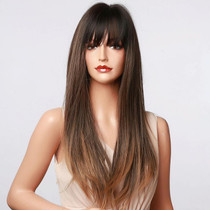 Gradient Long Straight Hair Chemical Fiber High Temperature Silk Wig with Bangs, Color: LC5067