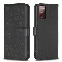 For Samsung Galaxy S20 FE Four-leaf Embossed Leather Phone Case(Black)