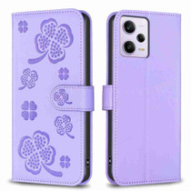 For Xiaomi Redmi Note 12 Pro 5G Global Four-leaf Embossed Leather Phone Case(Purple)