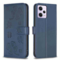 For Xiaomi Redmi Note 12 Pro 5G Global Four-leaf Embossed Leather Phone Case(Blue)