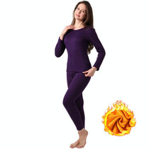 Men Women Gold Velvet Thickened Cold-proof Thermal Underwear Set, Color: Female Purple(XXL)
