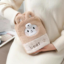 1L Hot Water Bag Dual Hands Plush Cute Hand Warmer, Style: Brown Bear 