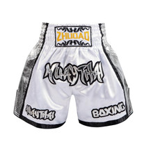 ZhuoAo Boxing Shotgun Clothing Training Fighting Shorts Muay Thai Pants, Style: White Silver(L)